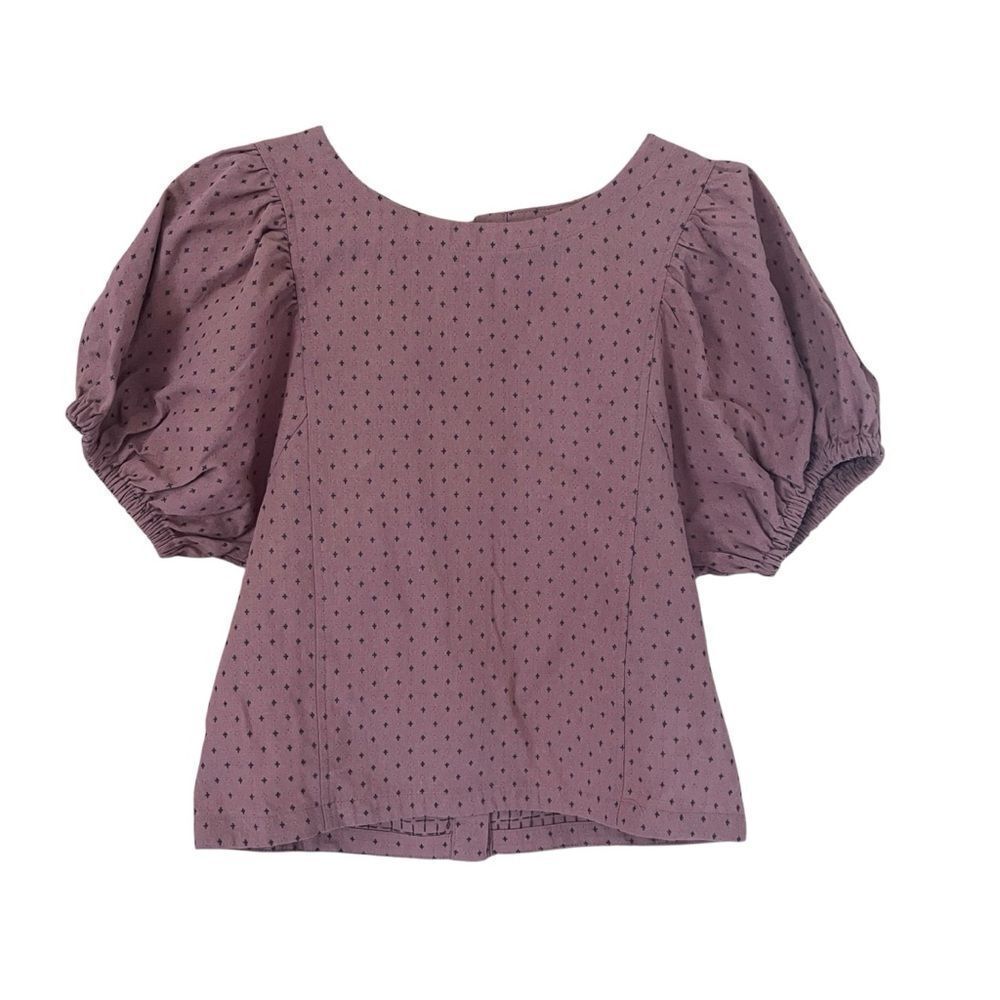Madewell Jacquard Puff-Sleeve Top in Micro Cross